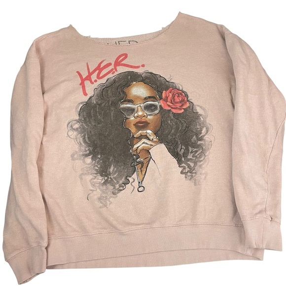 Goodie Two Sleeves H.E.R. Graphic Custom Cut-Out Sweatshirt M/L - Picture 9 of 9